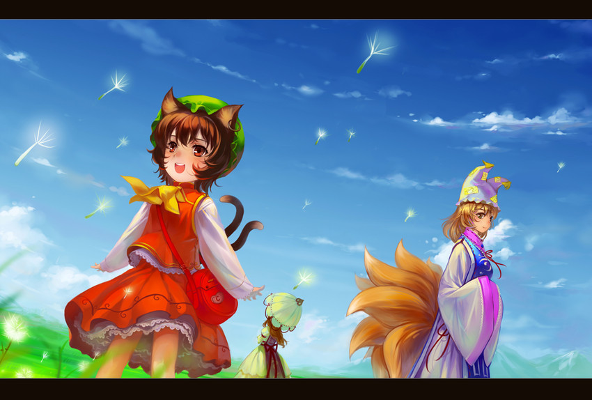 yakumo yukari, yakumo ran, and chen (touhou) drawn by s.advent