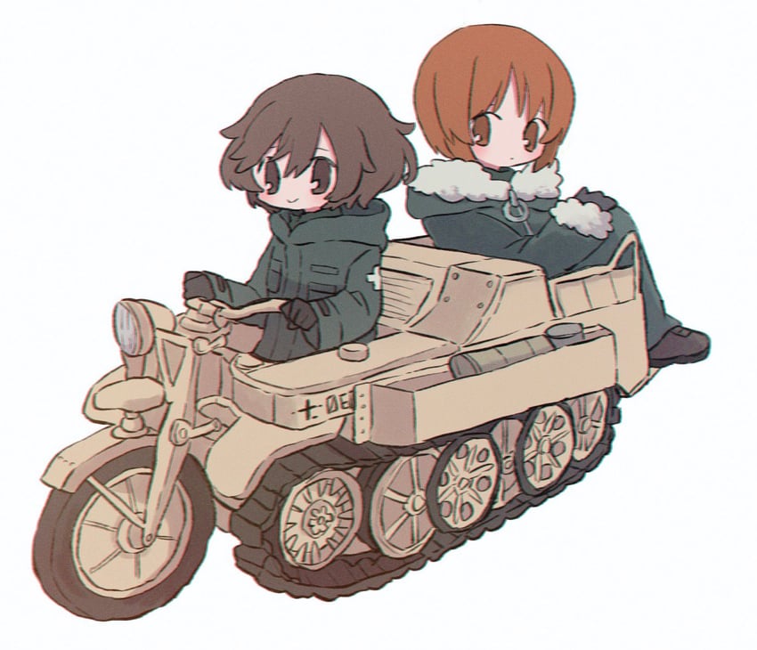 nishizumi miho, akiyama yukari, chito, and yuuri (girls und panzer and 1 more) drawn by ri_(qrcode)