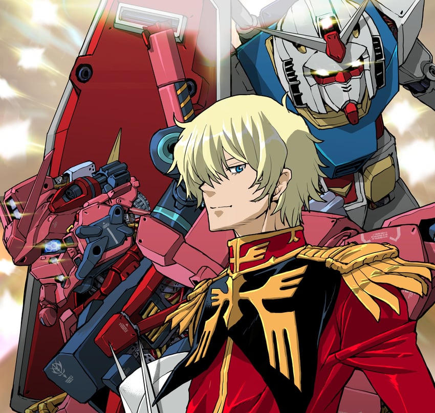 char aznable, rx-78-2 gundam, and red gundam (gundam and 1 more) drawn by takuma_tomomasa