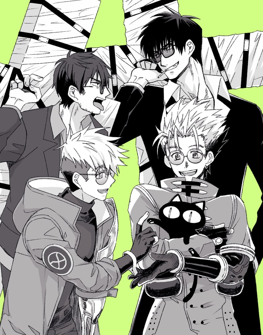 vash the stampede, nicholas d. wolfwood, and kuroneko (trigun and 1 more) drawn by ysm_rkgk