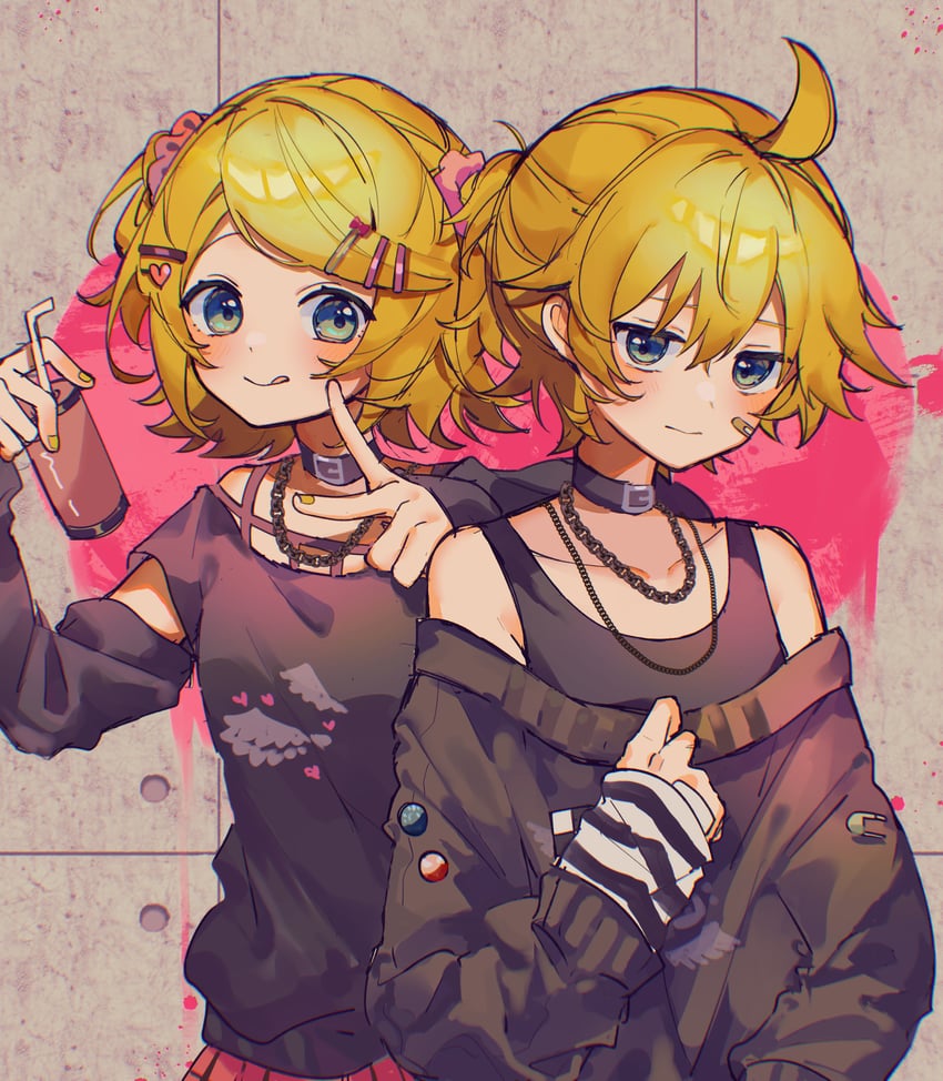 kagamine rin and kagamine len (vocaloid) drawn by sazanami_(ripple1996)