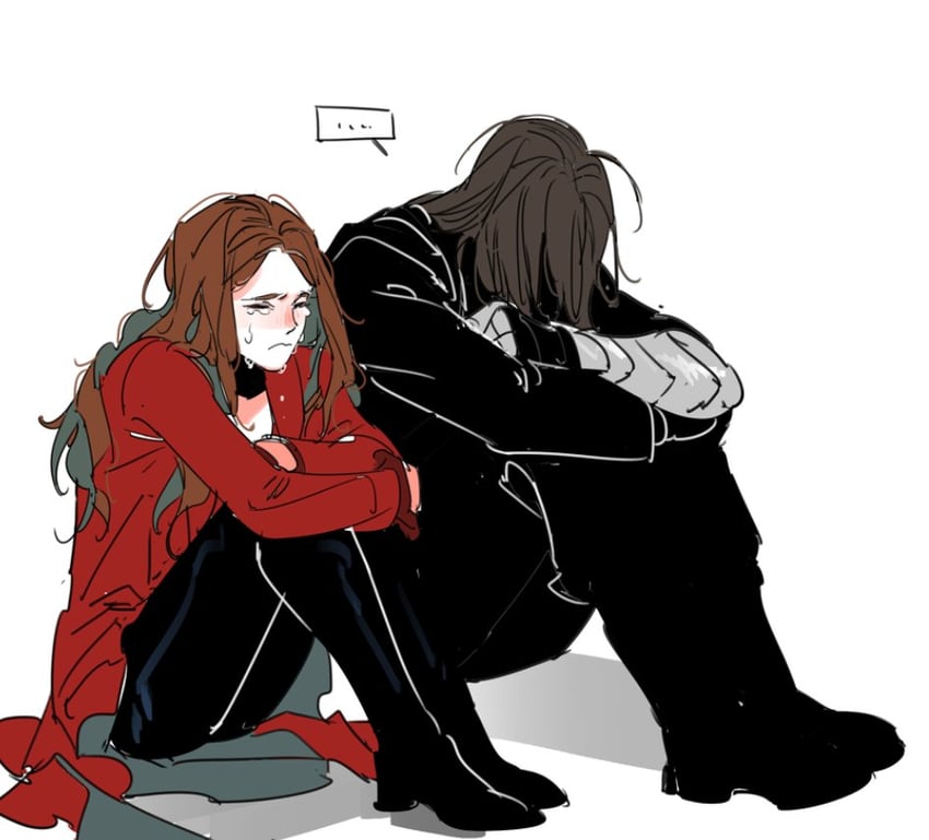 bucky barnes, winter soldier, wanda maximoff, and scarlet witch (marvel and 3 more) drawn by karmaho