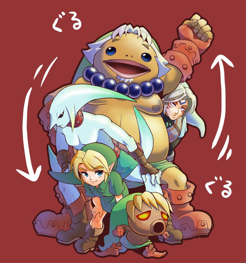 link, young link, fierce deity, deku link, zora link, and 1 more (the legend of zelda and 2 more) drawn by kemeo