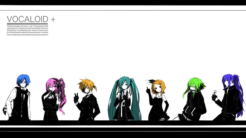 hatsune miku, kagamine rin, kagamine len, megurine luka, kaito, and 2 more (vocaloid) drawn by tokiti