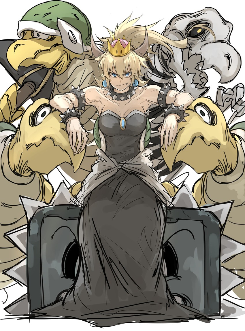 bowsette, koopa troopa, thwomp, dry bones, and hammer bro (mario and 1 more) drawn by kankan33333