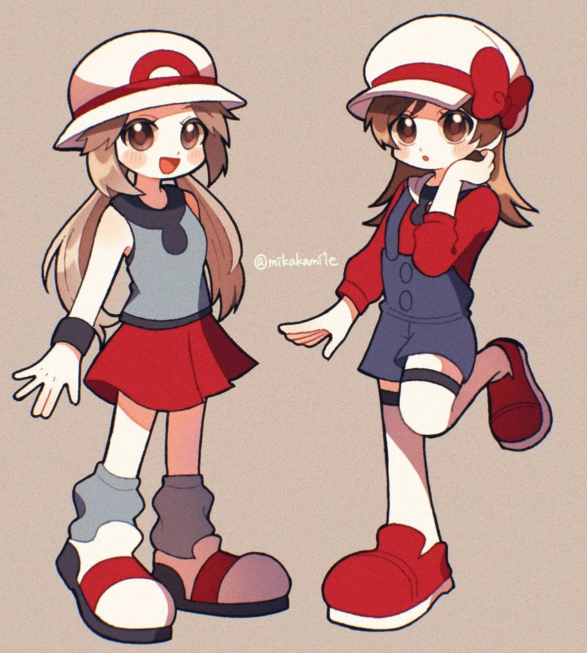 leaf and lyra (pokemon and 2 more) drawn by mikakami1e