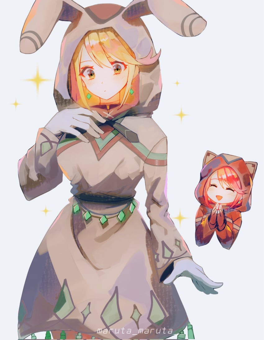 pyra and mythra (xenoblade chronicles and 1 more) drawn by maruta_maruta