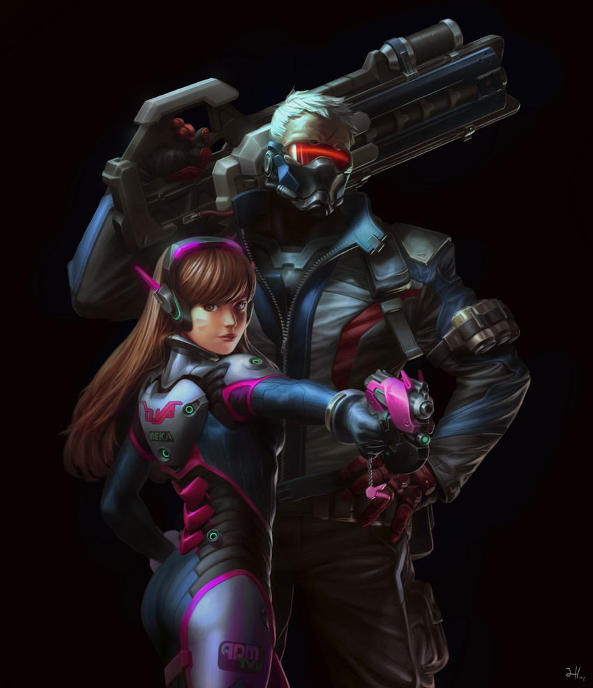 d.va and soldier: 76 (overwatch and 1 more) drawn by jong_hwan