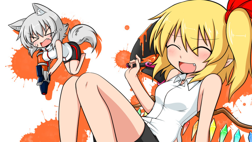 flandre scarlet and inubashiri momiji (touhou and 2 more) drawn by sumiya_nadateru