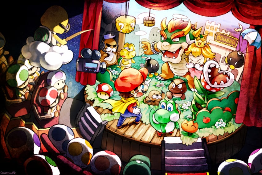 princess peach, mario, luigi, bowser, yoshi, and 15 more (mario and 1 more) drawn by sanaknim
