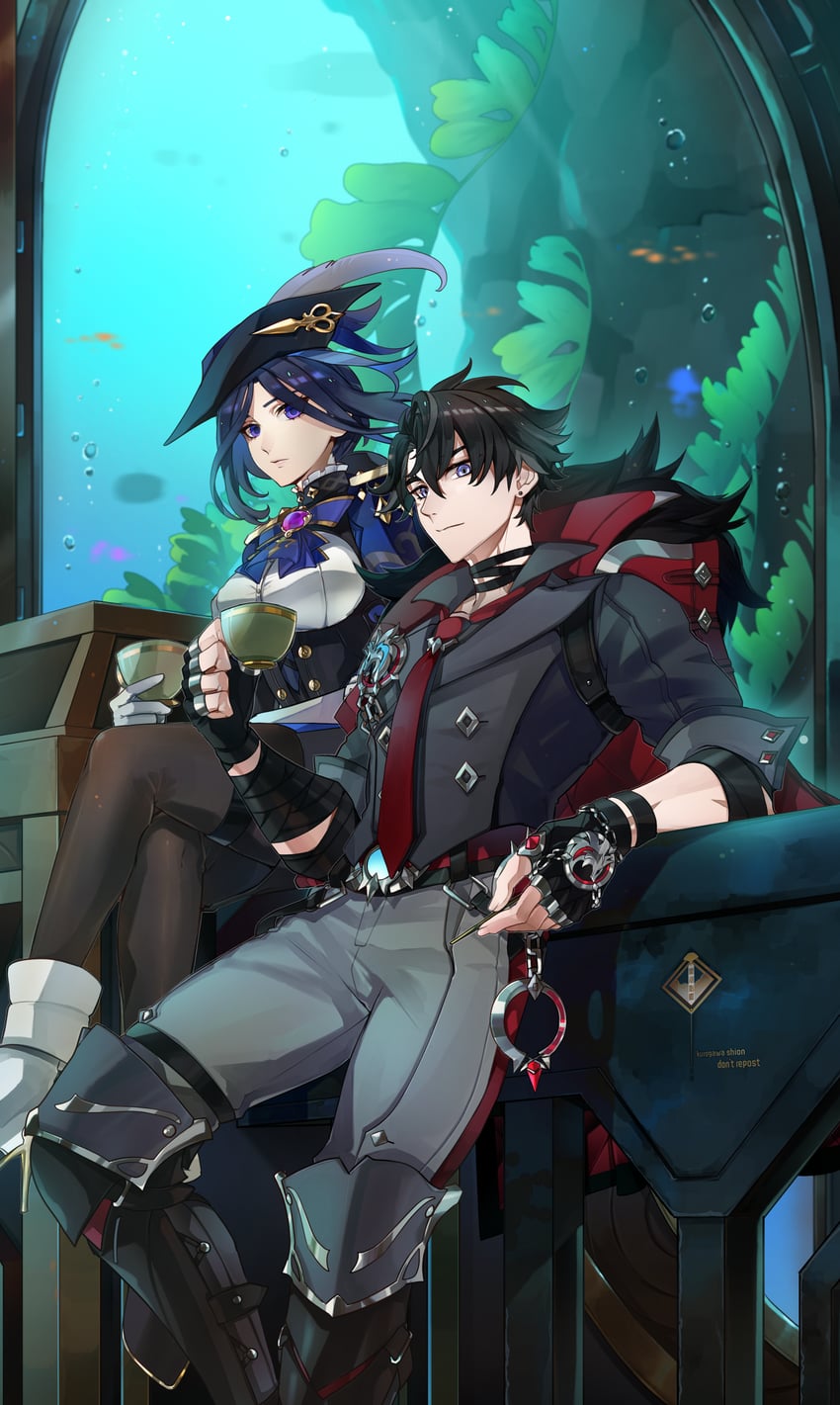 clorinde and wriothesley (genshin impact) drawn by kurogawa_shion