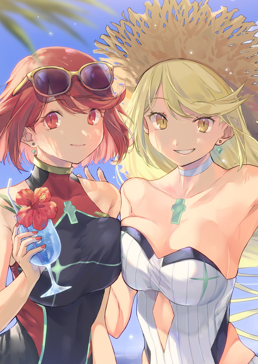 pyra and mythra (xenoblade chronicles and 1 more) drawn by fujie-yz