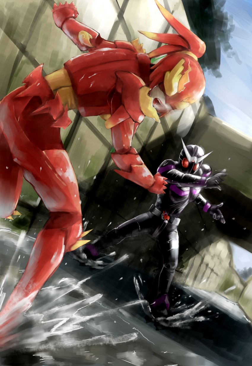 kamen rider joker and heat dopant (kamen rider and 1 more) drawn by sailex