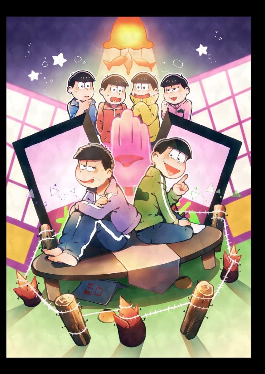 matsuno osomatsu, matsuno karamatsu, matsuno ichimatsu, matsuno jyushimatsu, matsuno choromatsu, and 1 more (osomatsu and 1 more) drawn by ouka_(stan)