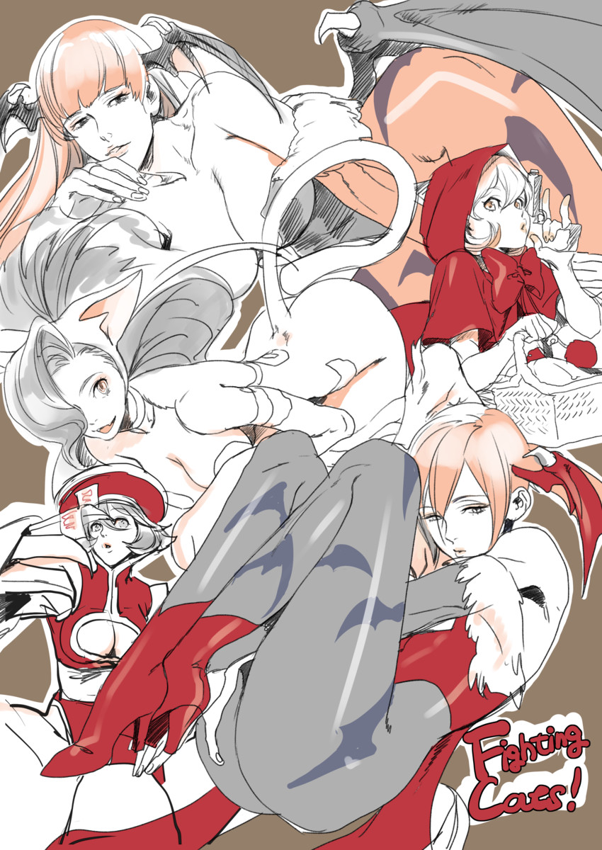 morrigan aensland, lilith, felicia, hsien-ko, and b.b. hood (darkstalkers) drawn by jawaco