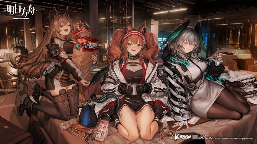 angelina, ceobe, and ho'olheyak (arknights) drawn by lm7_(op-center)