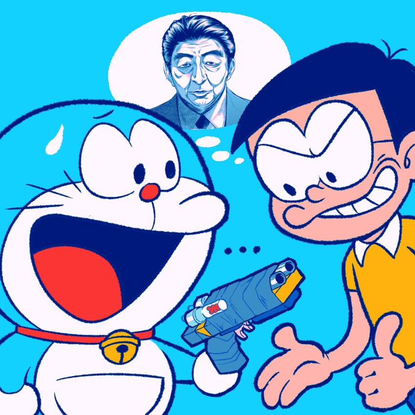 doraemon, nobi nobita, and abe shinzou (real life and 1 more) drawn by atomiksaico