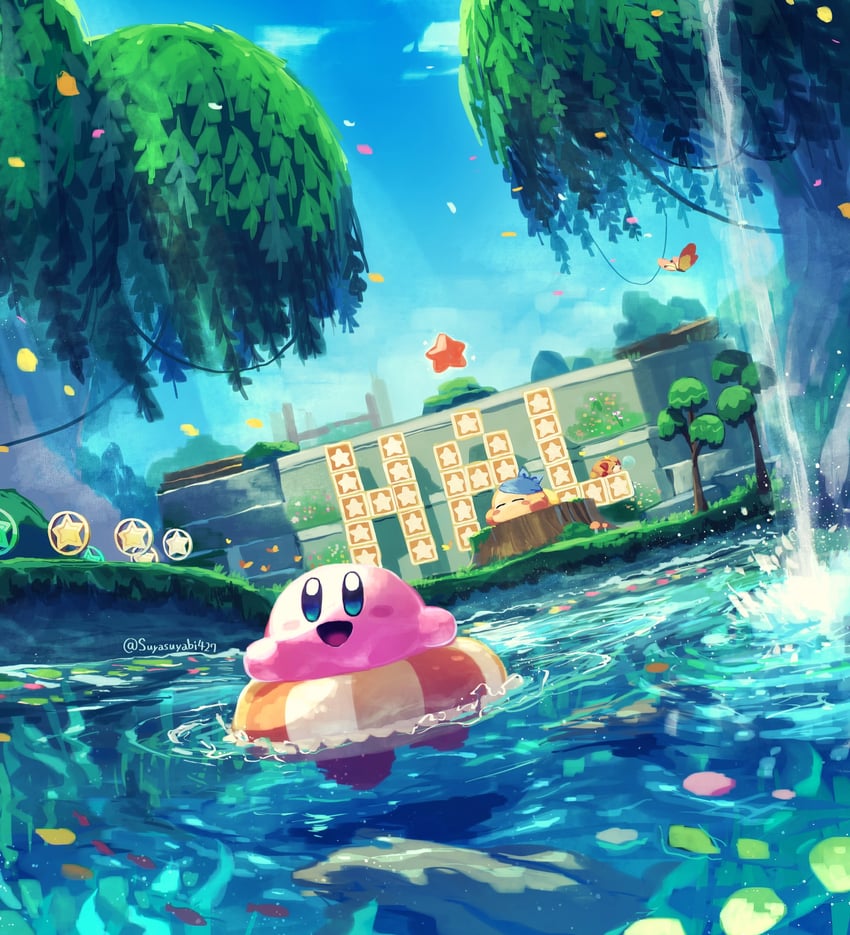kirby, bandana waddle dee, morpho knight, and awoofy (kirby and 2 more) drawn by suyasuyabi