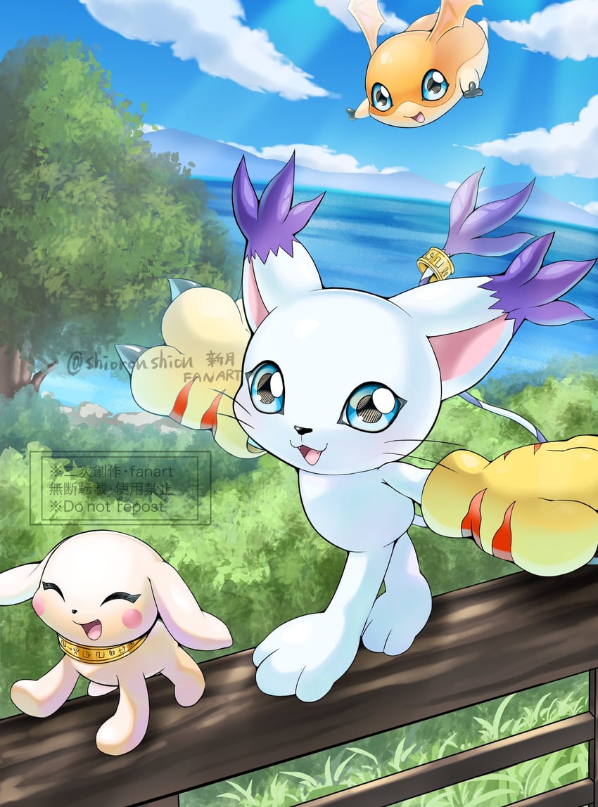 tailmon, patamon, and plotmon (digimon) drawn by shingetsu_(doru0222)