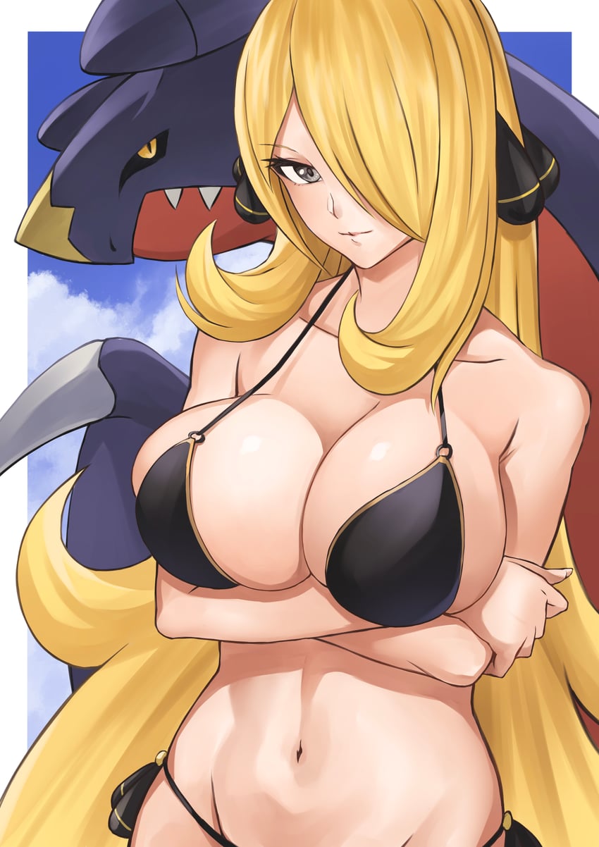 cynthia and garchomp (pokemon and 1 more) drawn by mihiro_(mitumitu3232ish)