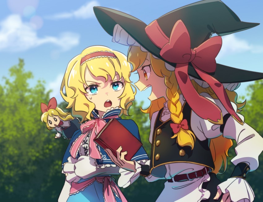 kirisame marisa, alice margatroid, and shanghai doll (touhou) drawn by ukata
