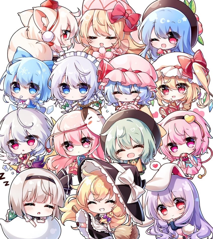 kirisame marisa, remilia scarlet, flandre scarlet, izayoi sakuya, komeiji koishi, and 9 more (touhou) drawn by pudding_(skymint_028)