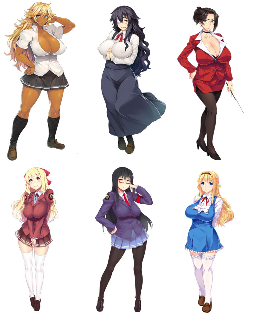 ryouko, sakura, marie, saeko, yukina, and 1 more (kyonyuu seido kaichou chijoku no hakudaku kuro tights and 2 more) drawn by denki_showgun and xxzero