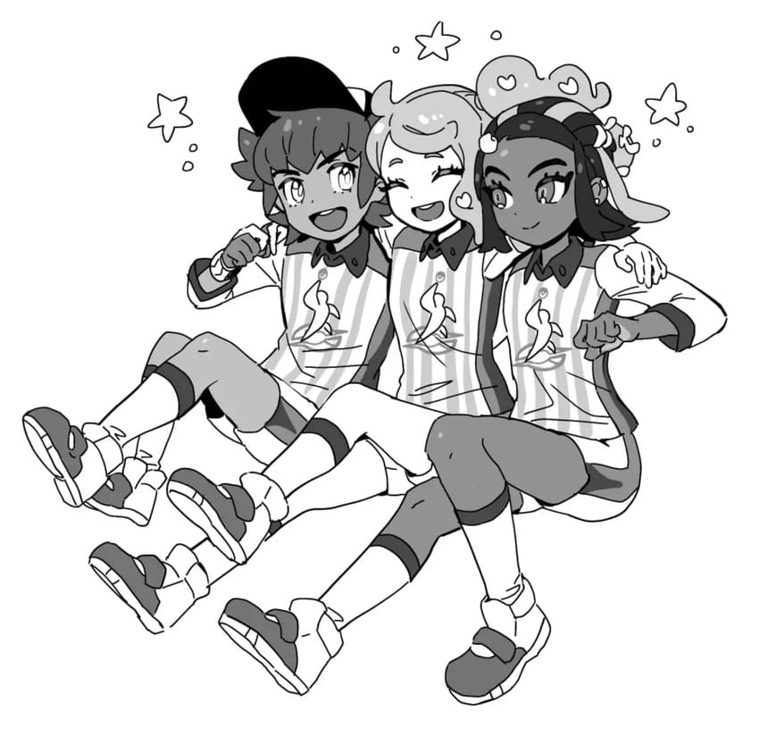 leon, nessa, and sonia (pokemon and 1 more) drawn by dede_(qwea_00000)