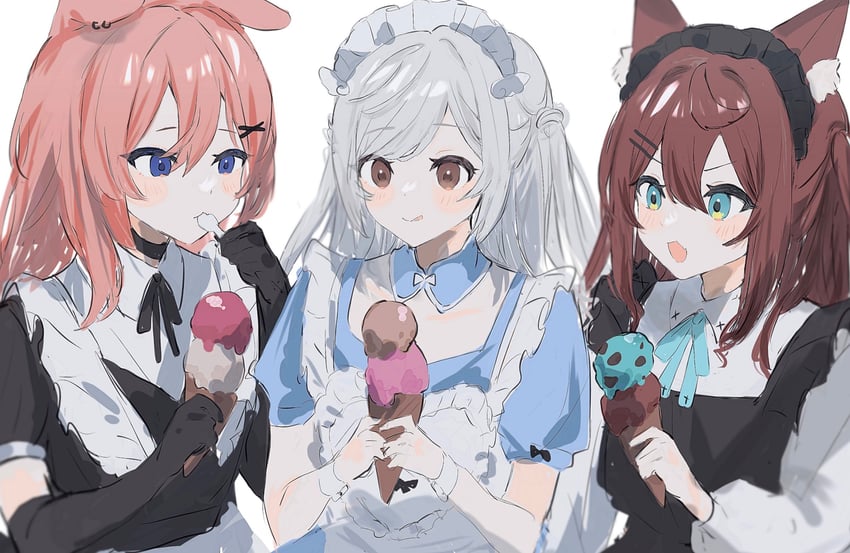 hazuki, chamu, and inuyo (original) drawn by kohaku_sogo