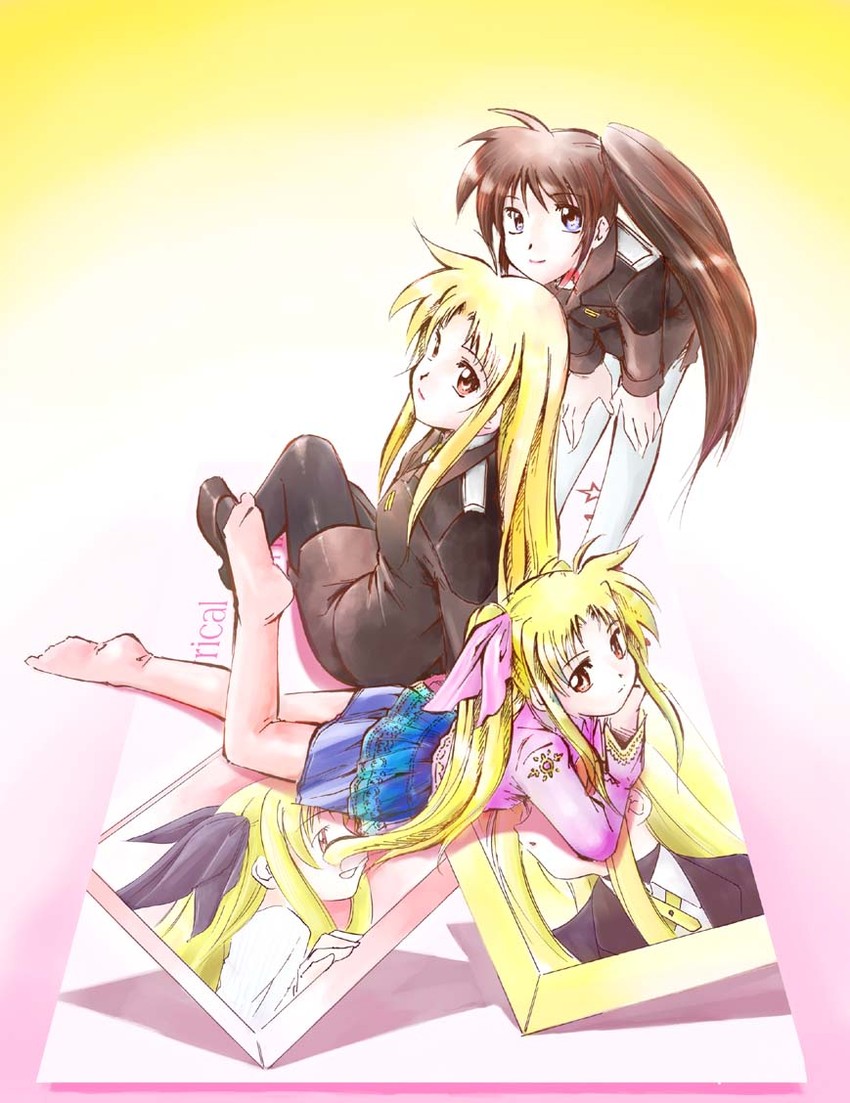 fate testarossa, takamachi nanoha, and alicia testarossa (lyrical nanoha and 1 more) drawn by jason_(kaiten_kussaku_kikou)