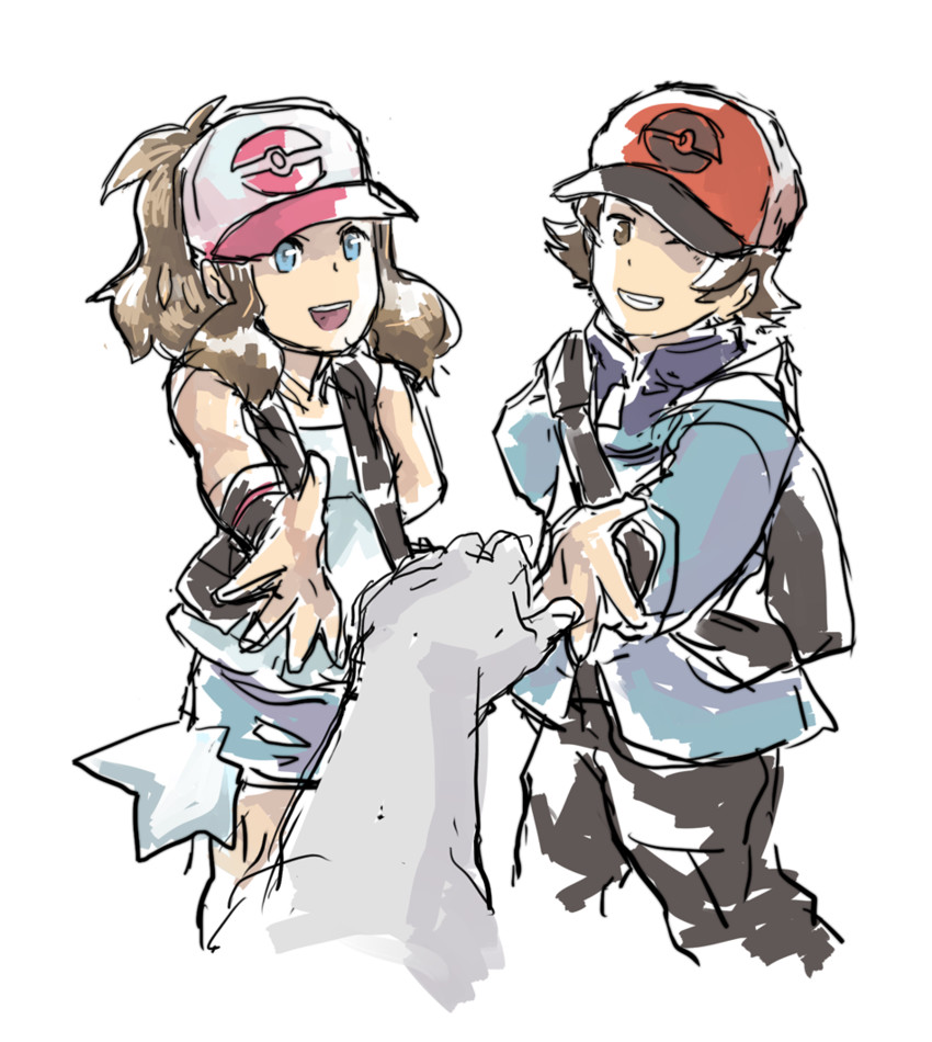 hilda and hilbert (pokemon and 1 more) drawn by njike