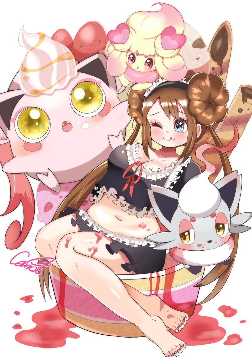 rosa, alcremie, hisuian zorua, and scream tail (pokemon and 1 more) drawn by carrot_summer