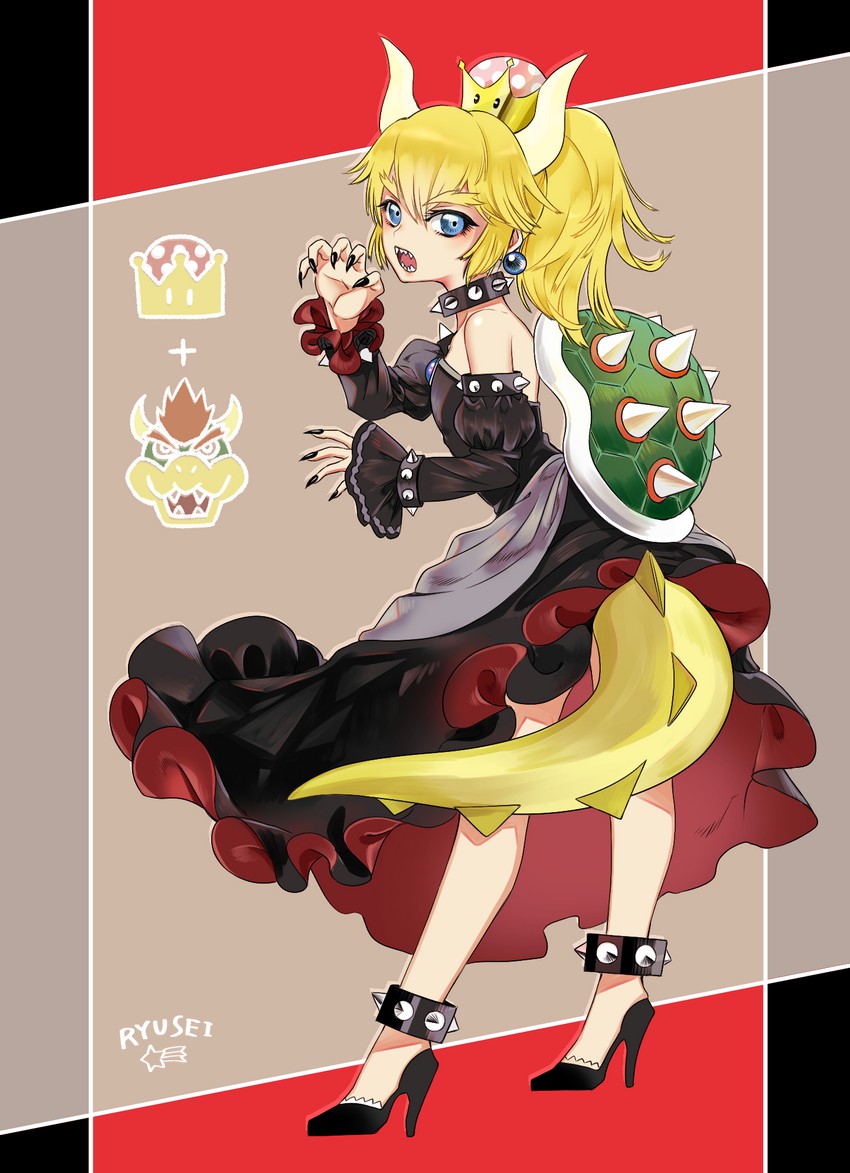 bowsette and bowser (mario and 1 more) drawn by ryusei_(ryusei_b)