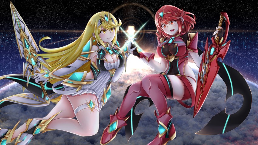 pyra and mythra (xenoblade chronicles and 1 more) drawn by sarasadou_dan