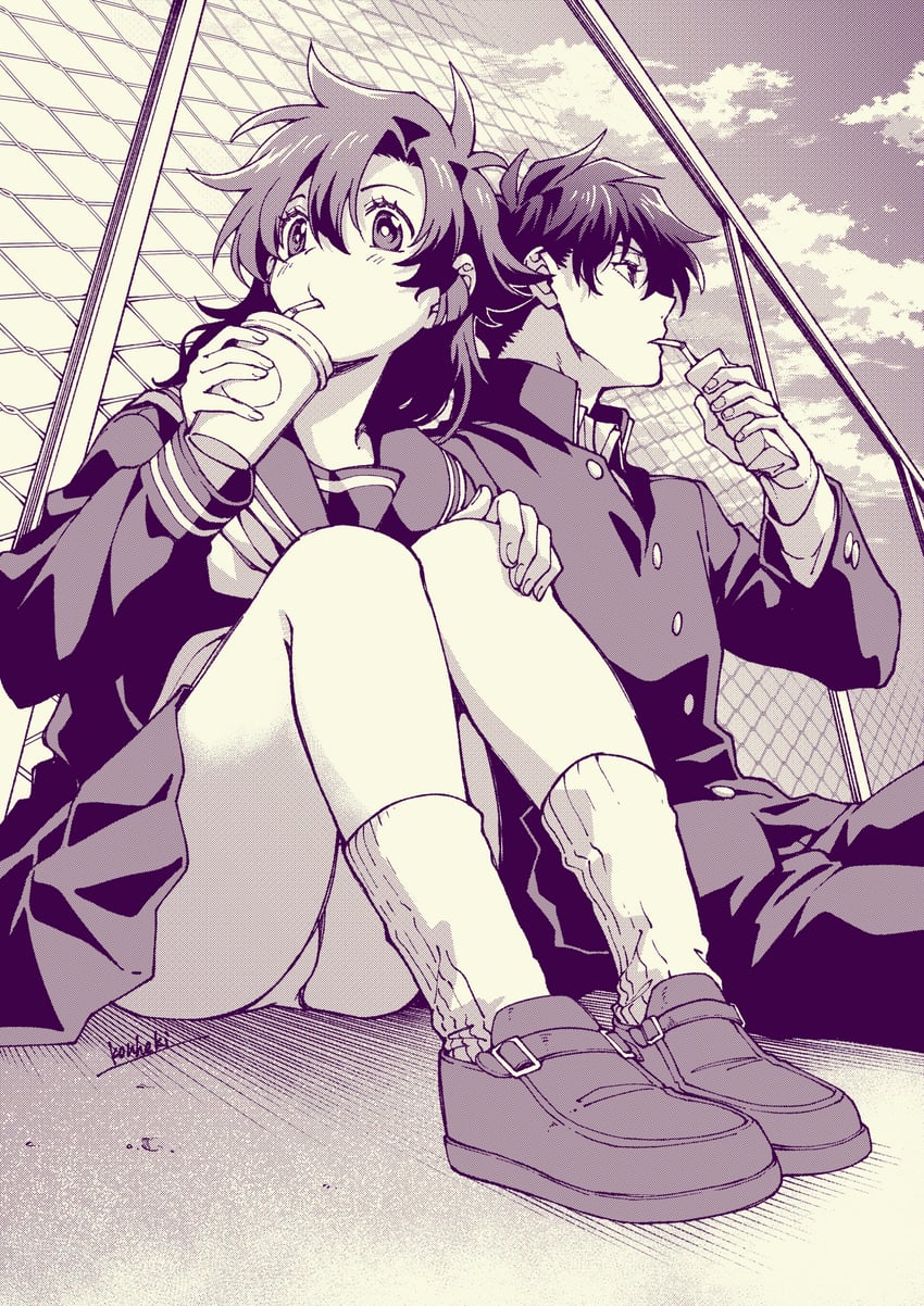 kuroba kaito and nakamori aoko (magic kaito) drawn by borokouhek