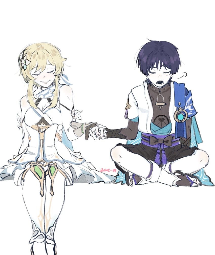 lumine, scaramouche, and wanderer (genshin impact) drawn by zac-n