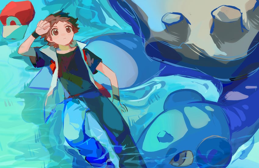 red and lapras (pokemon and 1 more) drawn by summerbb12