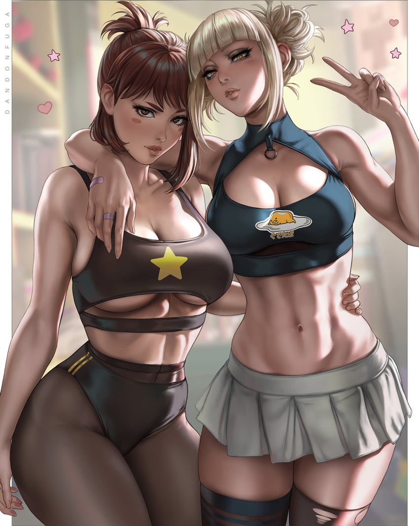 uraraka ochaco, toga himiko, and gudetama (boku no hero academia and 1 more) drawn by dandon_fuga
