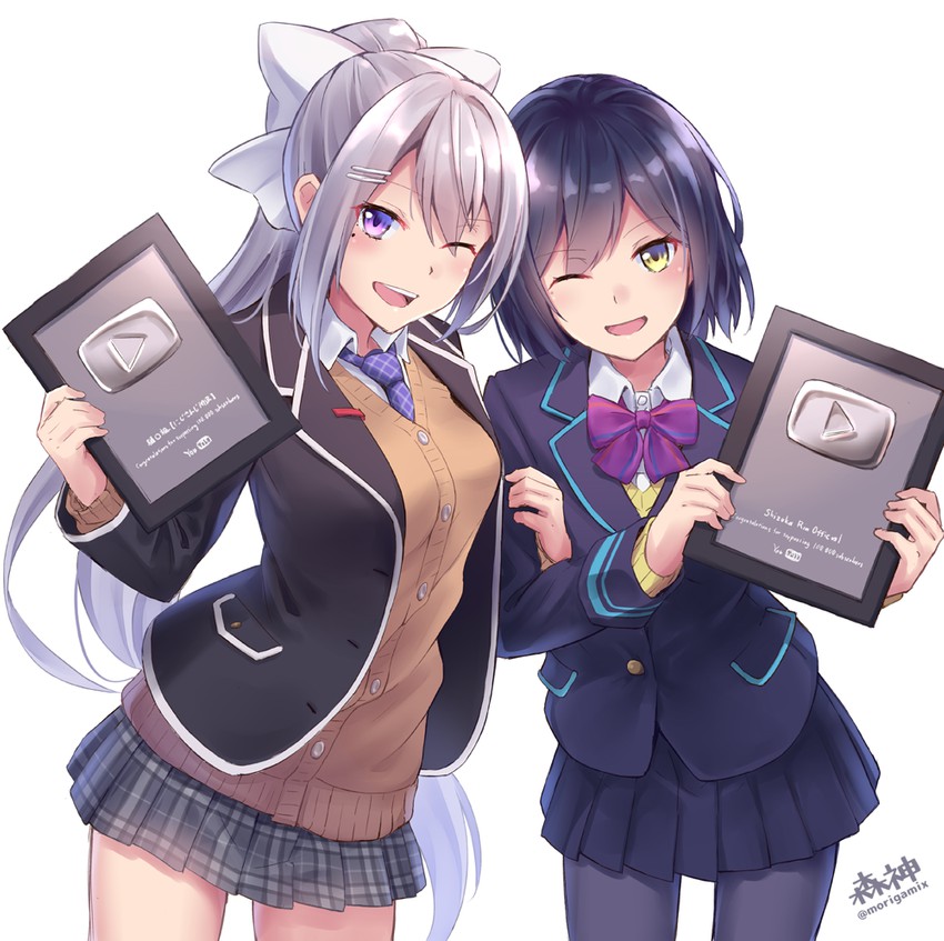 higuchi kaede and shizuka rin (nijisanji and 1 more) drawn by morigami_(morigami_no_yashiro)