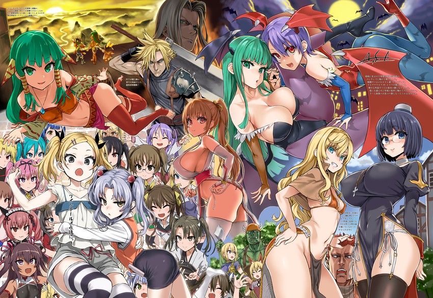 hatsune miku, cloud strife, zuikaku, tohsaka rin, fate testarossa, and 21 more (kantai collection and 23 more) drawn by asanagi
