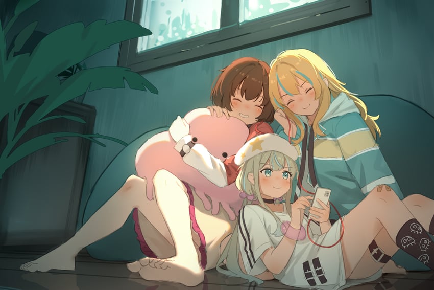 yamanouchi kano, kouzuki mahiru, and jelee-chan (yoru no kurage wa oyogenai) drawn by milktea_(gggrrr2000)