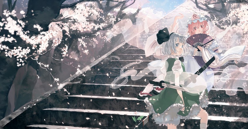 konpaku youmu and saigyouji yuyuko (touhou and 1 more) drawn by cosmic_(crownclowncosmic)