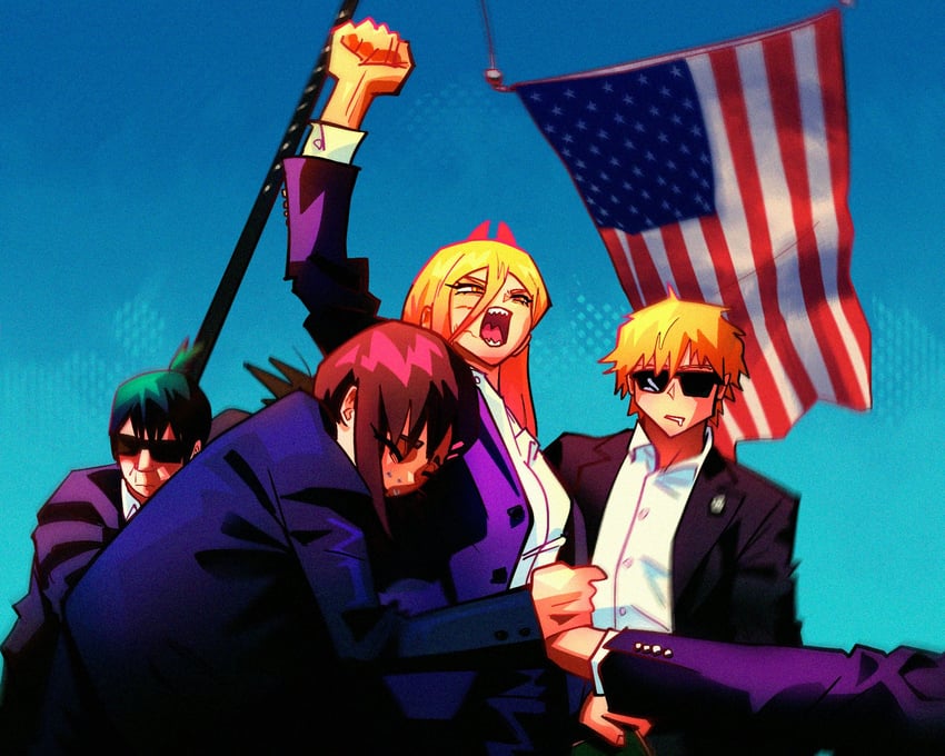 power, denji, higashiyama kobeni, and hayakawa aki (chainsaw man) drawn by alpharecdyt