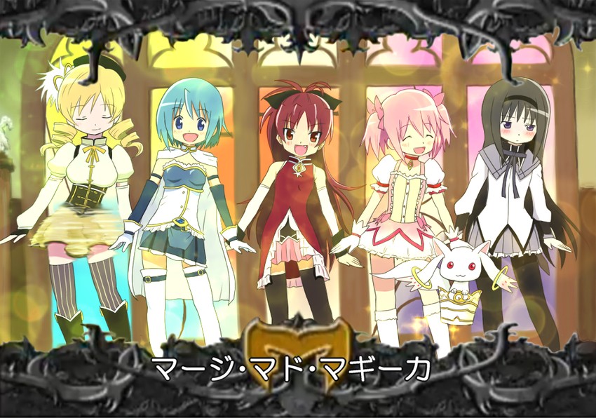 akemi homura, kaname madoka, miki sayaka, sakura kyoko, tomoe mami, and 1 more (mahou shoujo madoka magica and 2 more) drawn by 1dora