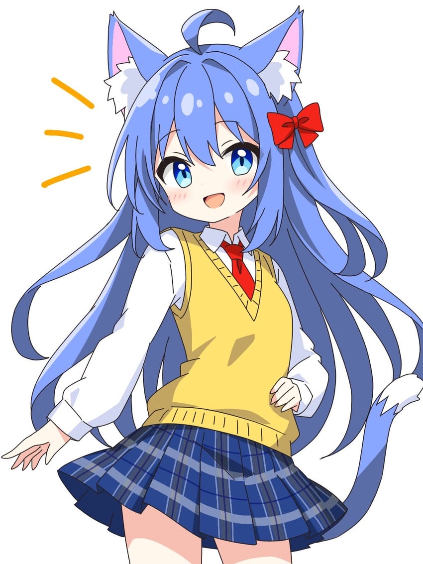 blue-haired cat girl (original) drawn by kotatsu-mazoku