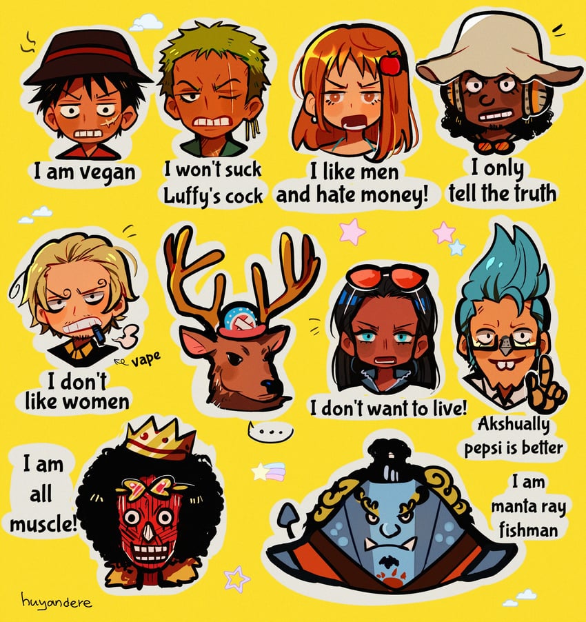 nami, monkey d. luffy, nico robin, roronoa zoro, sanji, and 5 more (one piece) drawn by huyandere