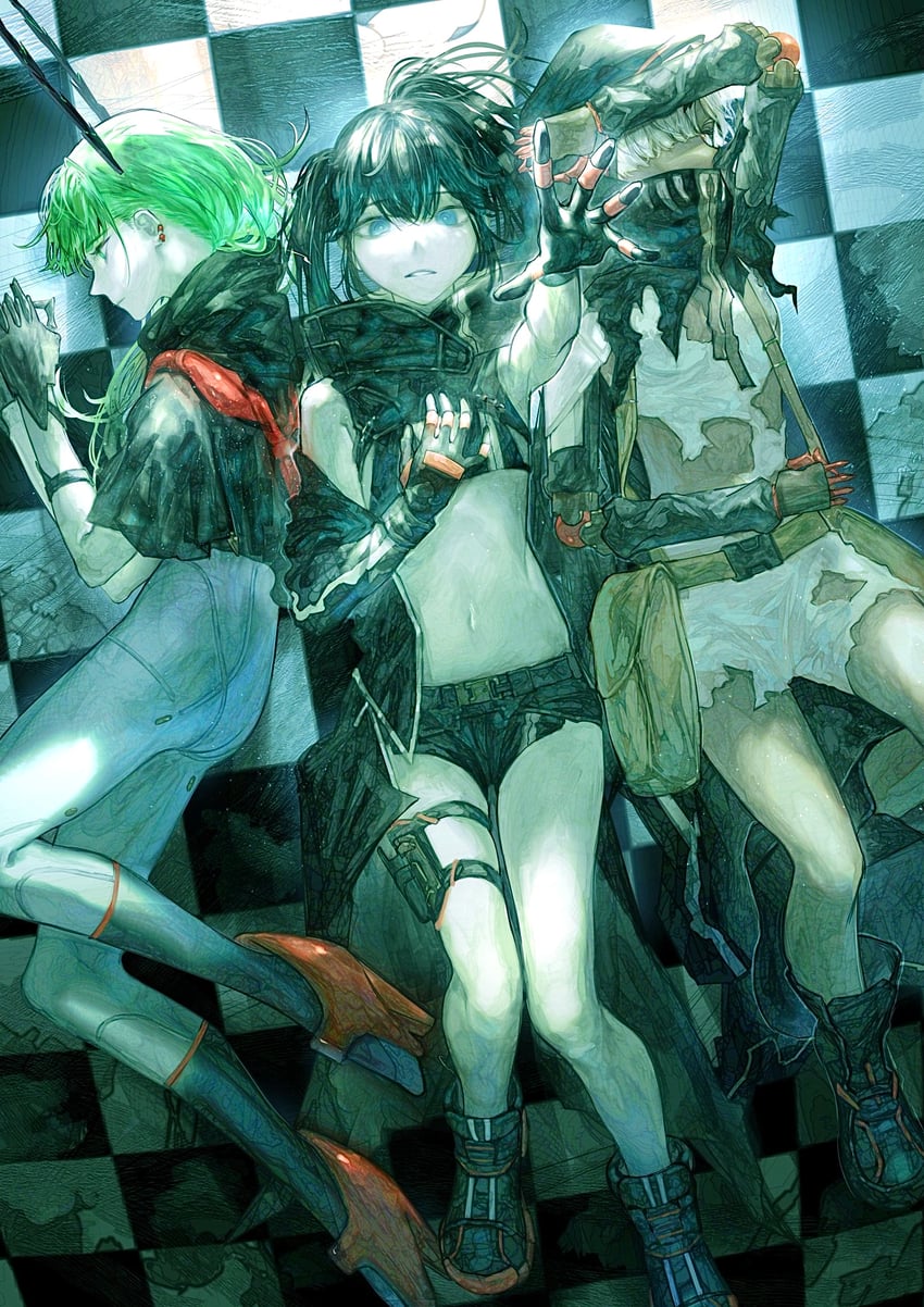 black rock shooter, dead master, and strength (black rock shooter and 1 more) drawn by kataruruni