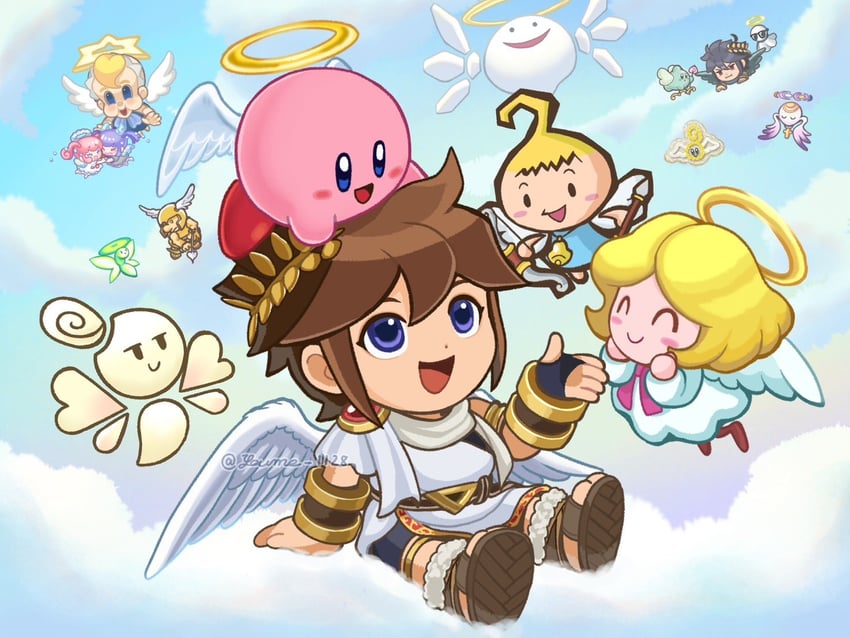 kirby, pit, dark pit, zero two, cupid kirby, and 7 more (mario and 9 more) drawn by suruga_kanade