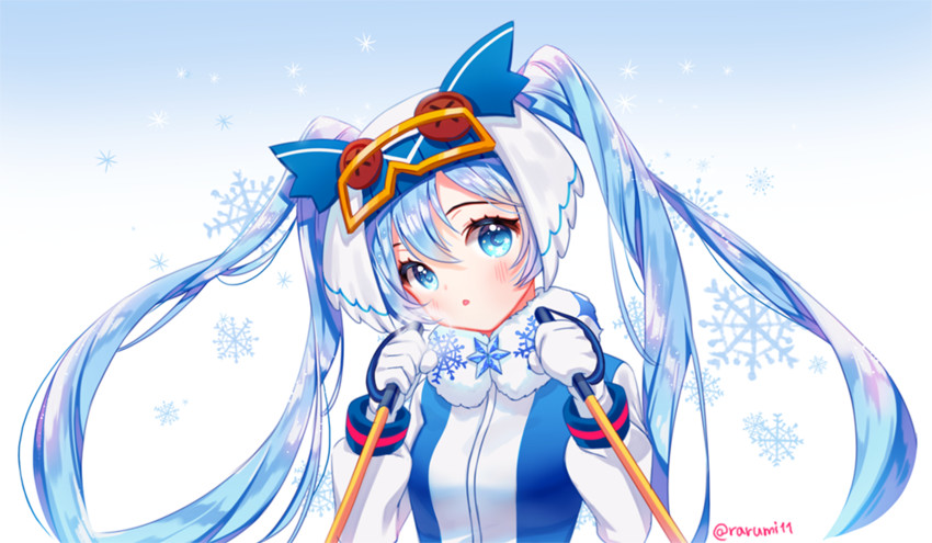 hatsune miku and yuki miku (vocaloid) drawn by rumi_(rarumi11)