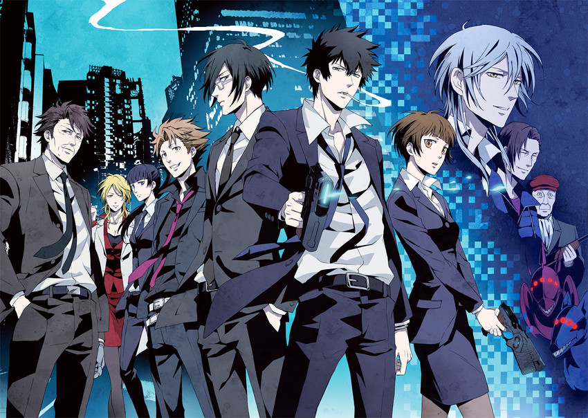 tsunemori akane, kougami shin'ya, kunizuka yayoi, karanomori shion, ginoza nobuchika, and 5 more (psycho-pass) drawn by rontaso